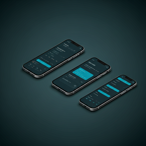 Sophisticated modern high-end coding environment with mobile device layouts and developer statistics